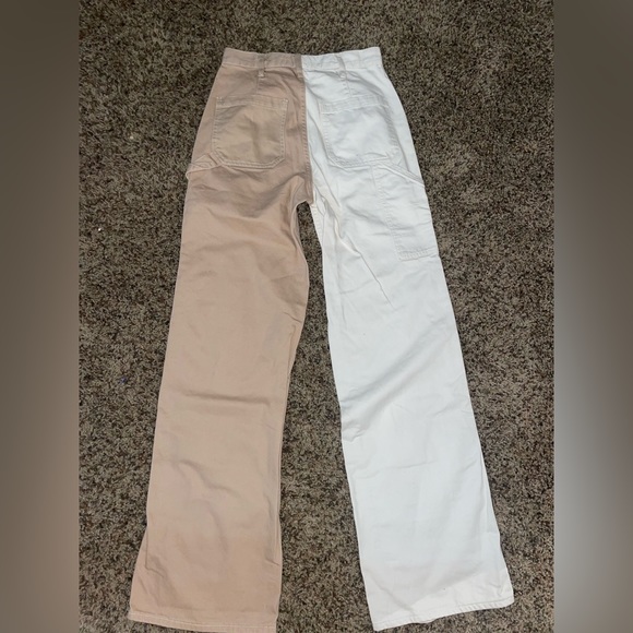 Split Cream and White Straight Leg Boyfriend Jeans from Pacsun. - Picture 2 of 2